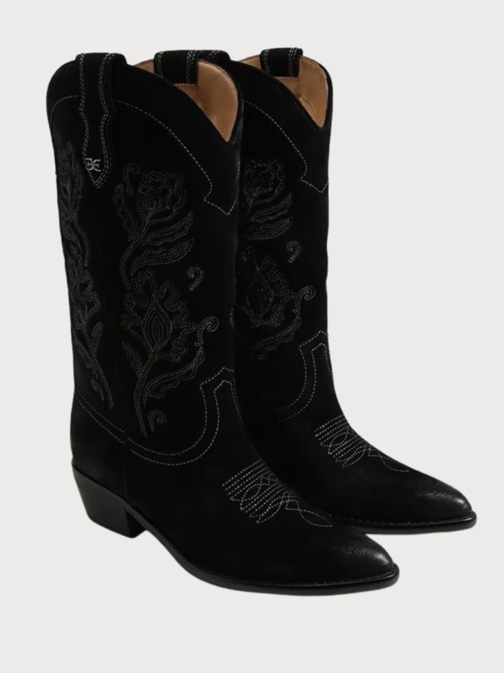 Black Sam Edelman rue Western Suede Women's Cowboy Boots - Picture 2 of 7
